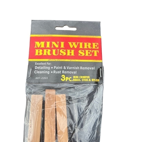 Mini Wire Brush Set 3 Piece Mini Crimped Brass Steel Nylon - Picture 2 of 5